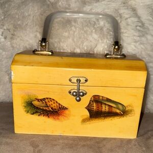 Vintage Shell Decoupage Purse Wooden Box Purse Bag one of a kind
